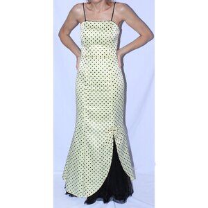 Lenovia #6306 Satin Fit & Flare Prom Gown With Polka Dots-Size XS-YELLOW-NWT